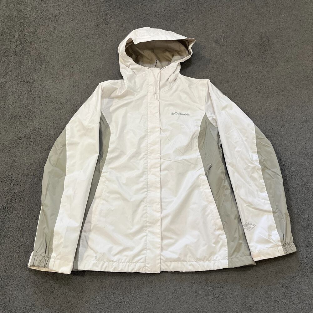 Columbia Arcadia II White Flint Grey Waterproof Packable Rain Jacket Womens Sz S
